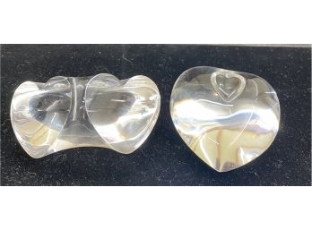 Steuben Glass Two Heart Shaped Paperweights