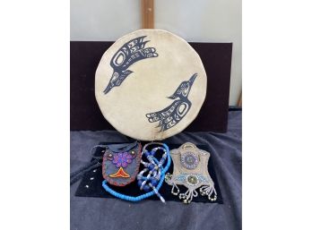 Native American Drum, Beads, And Whimsy
