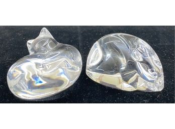Steuben Glass Curled Cat And Mouse Figurines