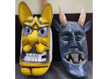 2 Hand Carved Wooden Masks