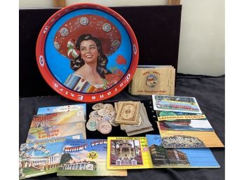 Corona Beer Tray, Wooden Nickels, Vintage Postcards