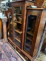 Triple Door Mahogany Bookcase With Brass Gallery And 2 Base Storage Drawers, Ca 1890