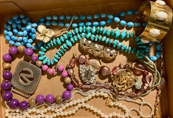 Tray Lot Of Costume Jewelry #2 With Turqouise Necklace
