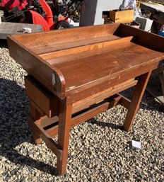Primitive Style Diminutive Sized Wooden Work Bench Used As Open Liquor Bar