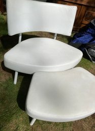 White Vinyl Covered Chair With Footstool Rest, Ca 1970s