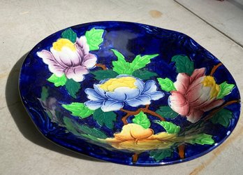 Maling Pottery Cobalt Blue Butterfly Floral 11' Plate Vintage
