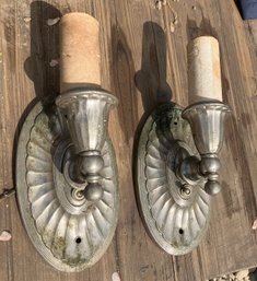 Pair Of Vintage Sheraton Style Cast Metal Wall Sconces