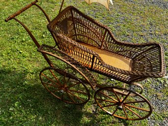Rare Heywood-wakefield Natural Finish Wicker Baby Carriage Stroller