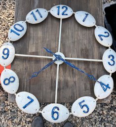 Metal Clock With Blue Painted Numerals And Diamond Clock Pointer Hands, 30' Diameter