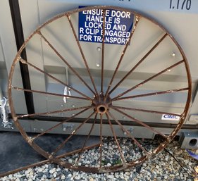 Vintage Rustic Metal Rim Wagon Wheel, 42' Ht.