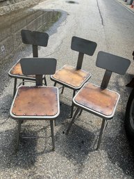 Lot Of 4 Industrial Side Chairs With Adjustable Backs, Ca 1950