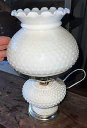 Boudoir Size Milk Glass Table Lamp With Matching Dimpled Font And Shade