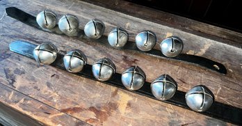 2 Small Six Chrome Sleigh Bell Strings On Leather Backing