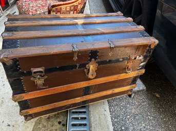 Antique Steamer Trunk With Wood Slats