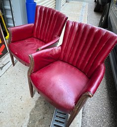 2 Leather Style Red Armchairs