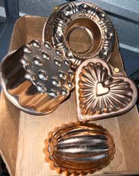Lot Of 4 Copper Finish Food Molds Incl A Bundt Cake Pan