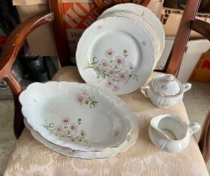 Partial Set Of Bohemian China Incl 10 Plates, Vegetable Serving Dish And Meat Platter, Creamer/sugar