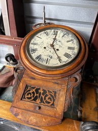Anglo-american Wall Clock With Carved And Inlaid Case