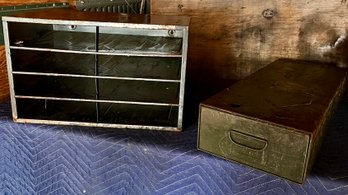 Vintage Metal Single Drawer File Cabinet And A Hanging Paper Shelf