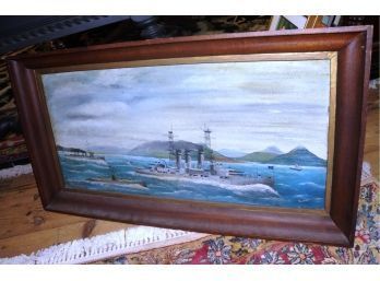 Painting, Oil On Canvas, Signed Lindon(?), 'U.S.S. Nebraska  At Sea'