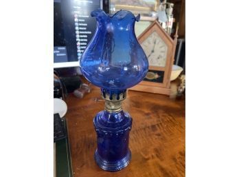 Cobalt Blue Glass Oul Lamp With Matching Shades