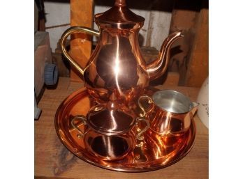 Polished Copper Tea Set With Undertray