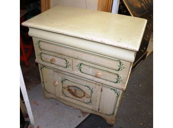 Empire Commode With Polychrome Decoration And Scenic Painted Door