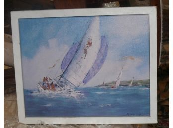Gicle On Canvas Copy Of Jim Mickelson Painting, 'Sailboat', Small Size