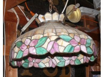 Vintage Hanging Dome Shaped Stained Glass Lamp With Crown