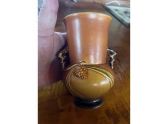 Rare Roseville Pine Cone Vase With Vine Handles, 6 1/2 Ht