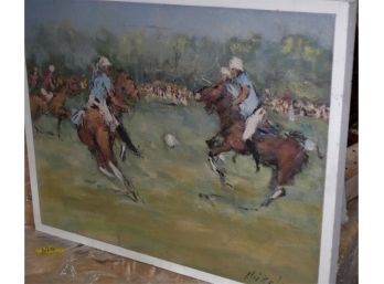 Gicle On Canvas Copy Of Jim Mickelson Painting, 'Horse Polo Duel', Medium Size, #1