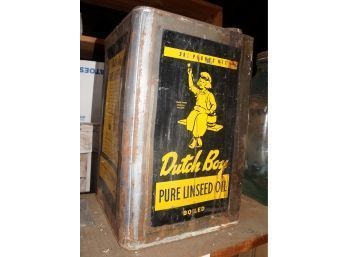 Vintage Dutch Boy Pure Linseed Oil Container With Boy On Swing Adv Label