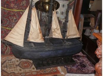 Large Size Three Masted Boat With Wooden Hull, Rigging And Cloth Sails