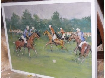 Gicle On Canvas Copy Of Jim Mickelson Painting, 'The Horse Polo Field', Medium Size