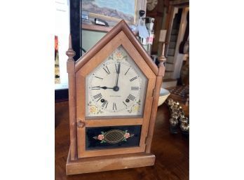 Seth Thomas Mini Steeple Clock With Painted Dial And Reverse Painted Glass