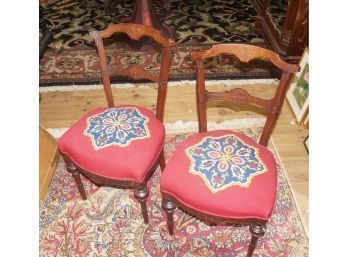 Pair Of Eastlake Revival Side Chairs With Needlepoint Cushions