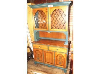 L. Hitchcock Maple Hutch With Orig Green Painted Surface