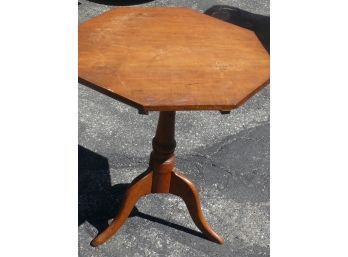 Antique Country Maple Octagon Top Tip Table With Tripod Base, Refinished