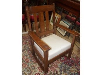 Arts And Crafts Oak Flat Arm Rocking Chair W/removeable Cushion