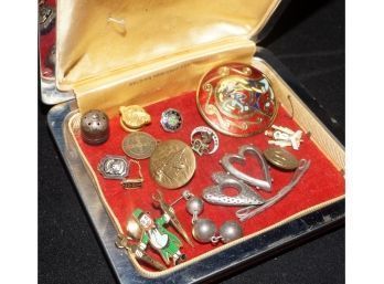 Small Case With Pins Backs, Enamel Pins Incl Spauldng High Art Deco School Pin