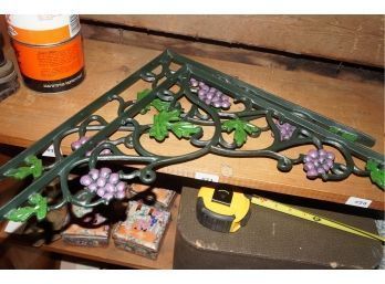 Pair Of 'Grape And Vine' Pattern Cast Iron Shelf Brackets / Plant Hangers, 15'