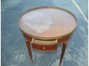 Mahogany Occasional Drum Table With Single Drawer And Brass Fence Trim