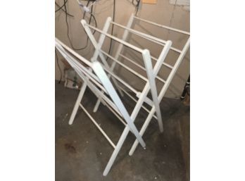 Lot Of 2 Items - Painted White Folding Clothes Drying Rack And A Clothes Handheld Steamer