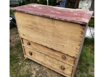 Primitive Lift-top Blanket Chest With 2 Graduated Drawer And Round Bun Feet
