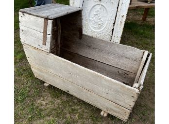 Primitive Painted White Rustic Country Cradle Made Out Of Barn Boards