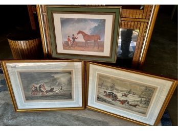 3 Horse Themed Wall Art Pieces Incl 2 Coaching Lithos