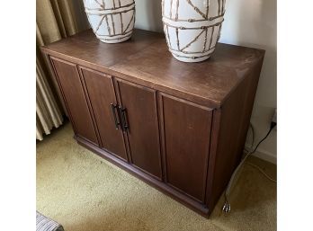 MCM Walnut Stereo Cabinet With A Pair Of Large Louver Front Speakers