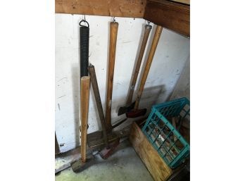 Lot Of Long Handled Items Incl Sledge Hammer, 2 Maul, Ads And Axe