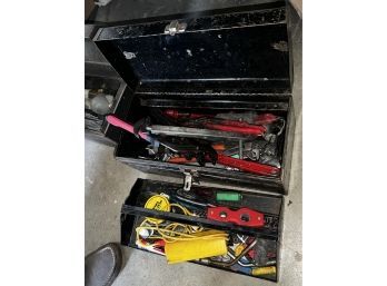 Black Steel Tool Box With Contents