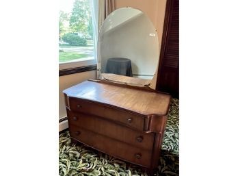 Austinsuite Trademark English Deco-style Oak Inlaid Chest Of Drawer With Round Mirror